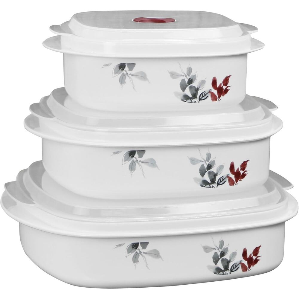 Corelle Reston Lloyd 6-Piece Microwave Steamer Storage Set 3 Kyoto Leaf RARE
